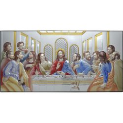 Тайная вечеря в серебряном окладе. Воспроизведение росписи Леонардо да Винчи. 50 х 25 см