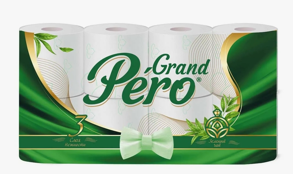 Туалетная бумага GrandPero Зелёный чай 3 слоя. 8 рулонов