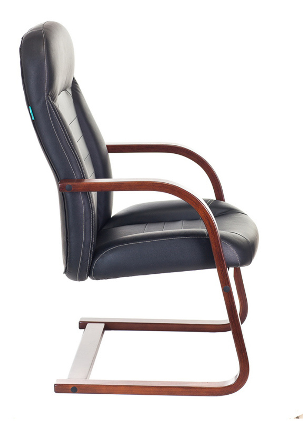 Кресло для посетителей Бюрократ T-9923WALNUT-AV, черный, кожа, с полозьями