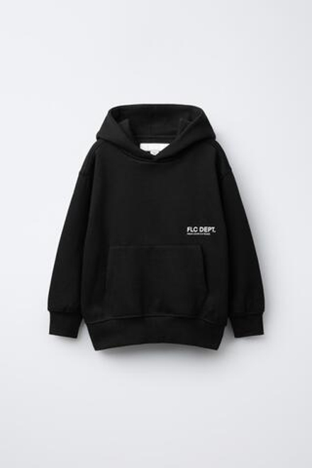 ZARA БАЗОВОЕ ХУДИ С КАПЮШОНОМ, ЧЕРНЫЙ
