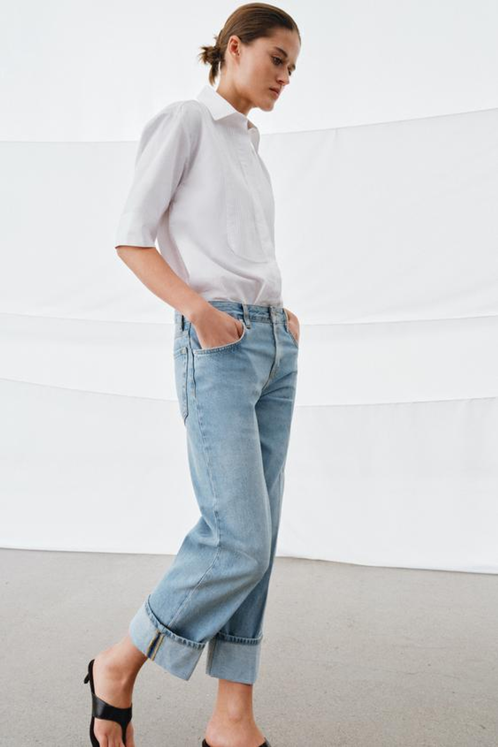 ZARA ДЖИНСЫ ПРЯМОГО КРОЯ С НИЗКОЙ ПОСАДКОЙ — ZW COLLECTION, СИНИЙ