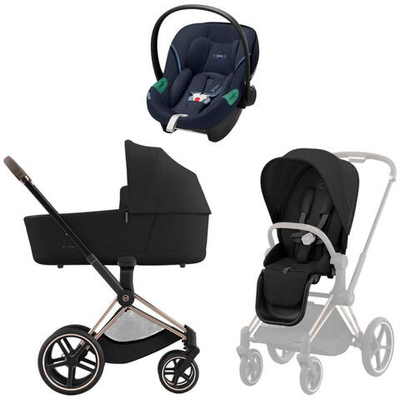 Коляска 3 в 1 Cybex Priam IV Rosegold complete и автокресло Aton S2 i-Size Ocean Blue Sepia Black