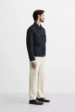 ZARA КУРТКА-РУБАШКА ИЗ СМЕСОВОЙ ШЕРСТИ, МОРСКОЙ СИНИЙ