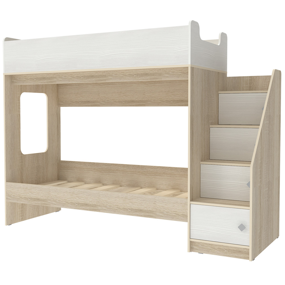 Двухъярусная кровать КарИВи Л-Д602.3 75x175 Дуб Сонома Белое Дерево