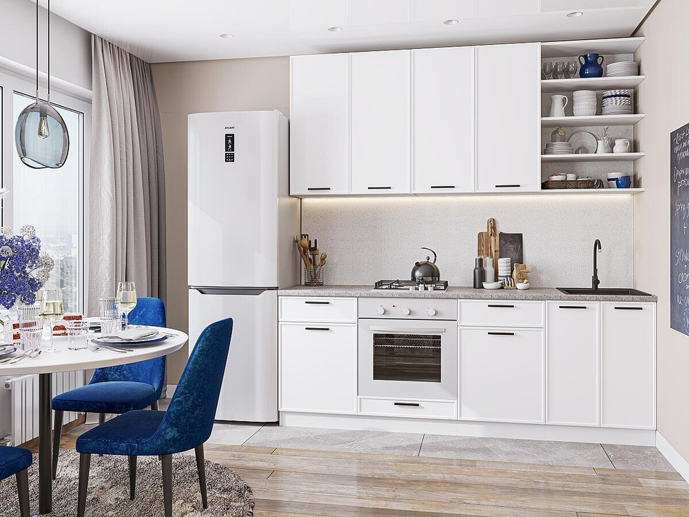 Прямая модульная кухня Фрейм-02 White Silk - Белый 2340*2200*600