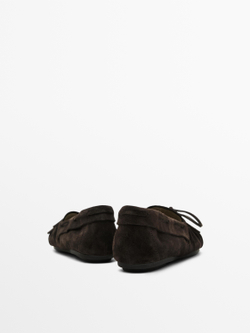 Massimo Dutti Лоферы из натуральной кожи с бантом на воротнике, коричневый