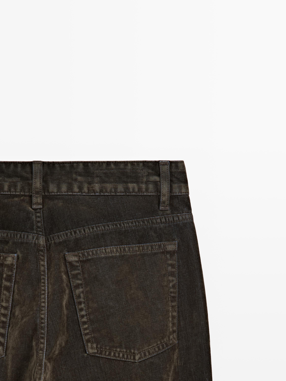 Massimo Dutti Джинсы прямого кроя с низкой посадкой и бархатной отделкой, хаки