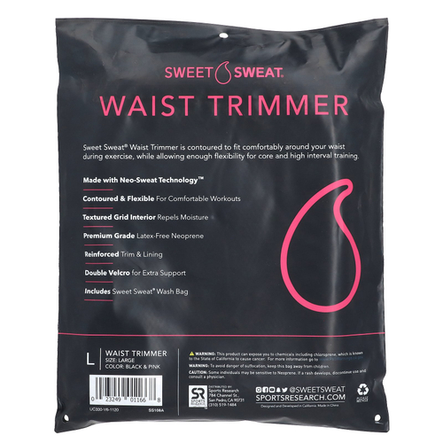 Sports Research, Sweet Sweat®, триммер для талии, большой размер, черный и розовый, 1 пояс