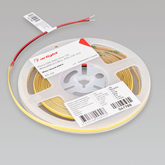 Светодиодная лента Arlight 6,5W/m 504Led/m CSP холодный белый 5M COB-X504-5mm 12V White6000 041788