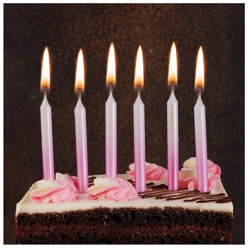 Свечи для торта «Перламутровый градиент» в бело-розовом цвете 8 см, 6 шт с подставками