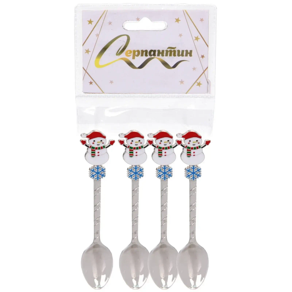 Набор ложек для десерта 4шт «Снеговик», цвет серебро