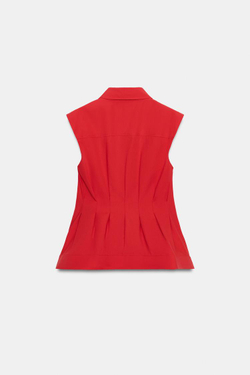 ZARA РУБАШКА СО СКЛАДКАМИ И ПРОЙМАМИ — ZW COLLECTION, НАСЫЩЕННЫЙ КРАСНЫЙ