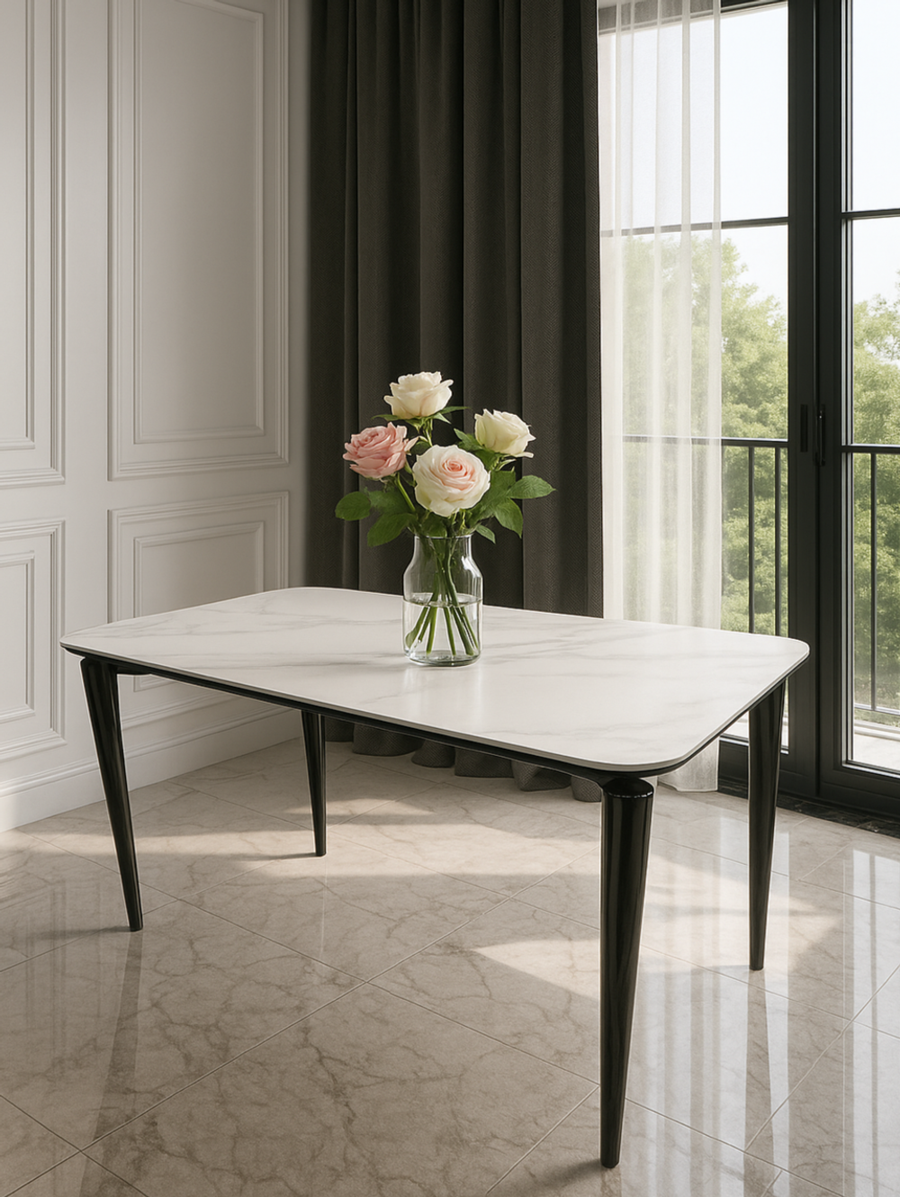 Стол обеденный Ist Casa Блум, 140х80х75 см, белая керамика, черный
