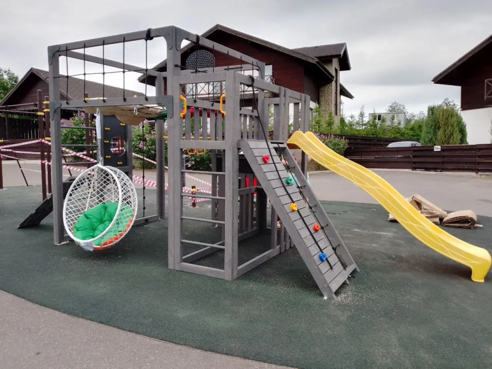 Детская площадка Савушка КУБ-3 (Серый) подушками и коконом