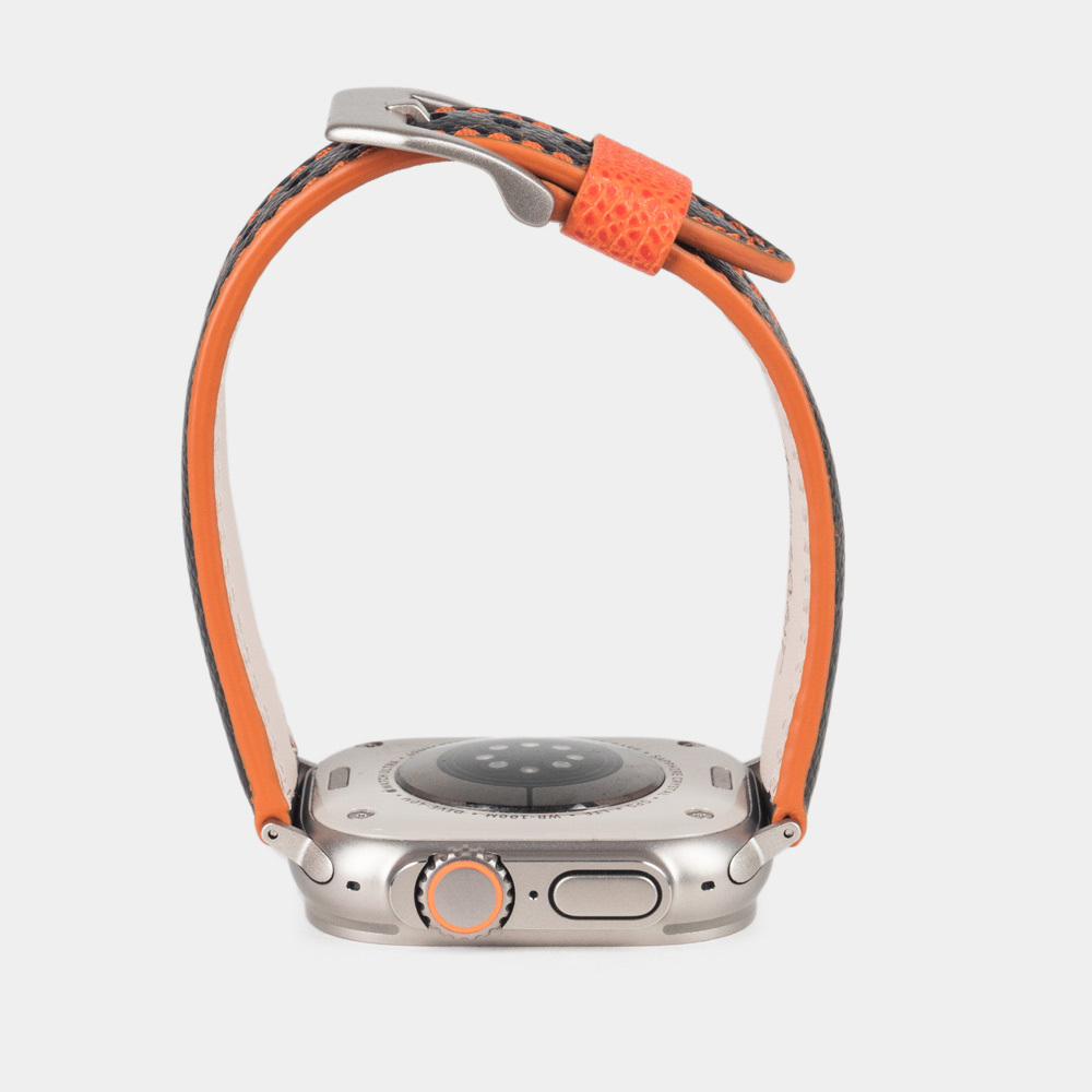 Ремешок для Apple Watch Ultra 49mm из кожи Saffiano черного цвета с оранжевой строчкой