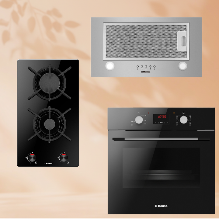 Комплект техники: Газовая панель Hansa BHKS330500 + Встраиваемая вытяжка Hansa OMP6212SIH + Духовой шкаф Hansa BOES68460