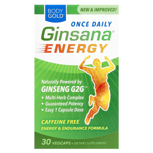 BodyGold, Ginsana® Energy, без кофеина, 30 растительных капсул