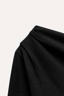 ZARA ТОП АСИММЕТРИЧНОГО КРОЯ ИЗ МЯГКОГО ИНТЕРЛОКА, ЧЕРНЫЙ