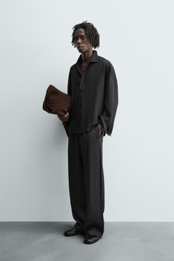 ZARA СТРУЯЩИЕСЯ БРЮКИ В ПОЛОСКУ, ЧЕРНЫЙ