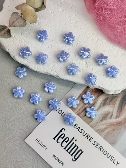 Керамические бусины, 12 мм, «Цветочек», небесный, 10 штук