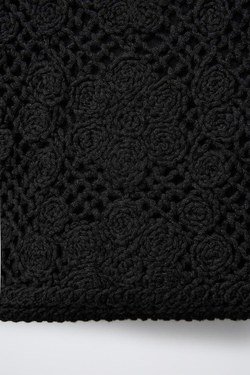 ZARA ТРИКОТАЖНЫЙ ТОП ИЗ КРУЖЕВА КРОШЕ, ЧЕРНЫЙ