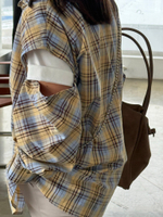 Рубашка с отстегивающимися рукавами в желто-голубую клетку