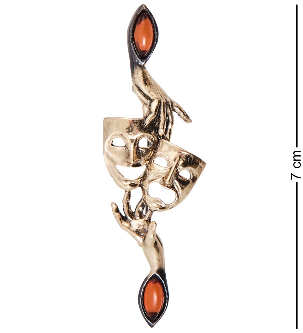 AM-3999 Брошь «Лицедейство» (латунь, янтарь)