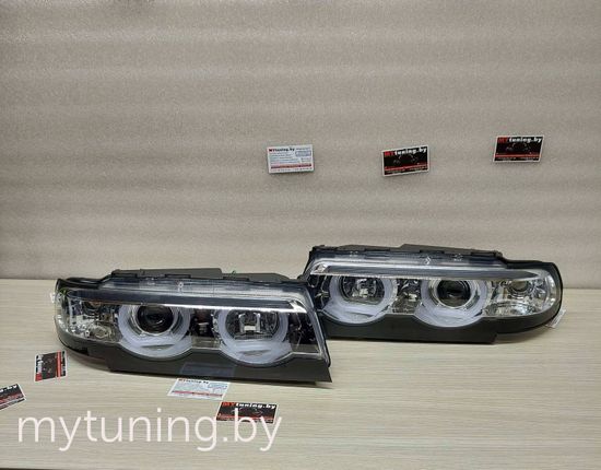 Передние фары 3D Angel Eyes для BMW 7 E38 (94-01) хромированные