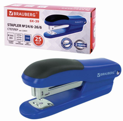 Степлер №24/6, 26/6 BRAUBERG "SX-39", до 25 листов, синий, 228591