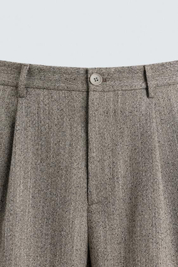 ZARA БРЮКИ ИЗ РЕЛЬЕФНОЙ ТКАНИ В ЕЛОЧКУ, БЕЖЕВЫЙ