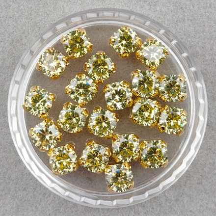 Фианиты шатоны в оправах, Olive Yellow/Gold 14k