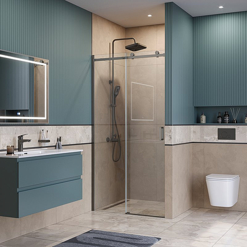 Душевая дверь BelBagno SOFT_CLOSE-2-BF-1-110-C-GM 110 стекло прозрачное/профиль оружейная сталь