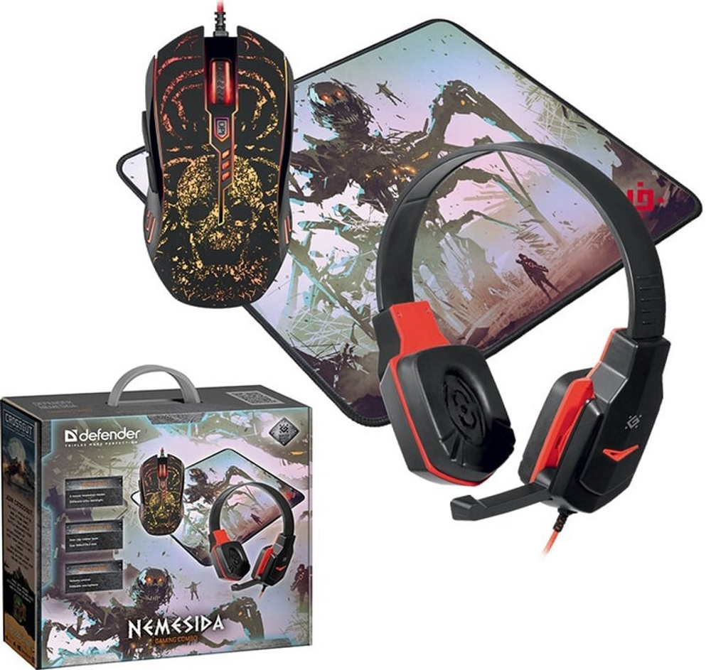 Игровой набор DEFENDER Nemesida MHP-128 мышь+гарнитура+ковер