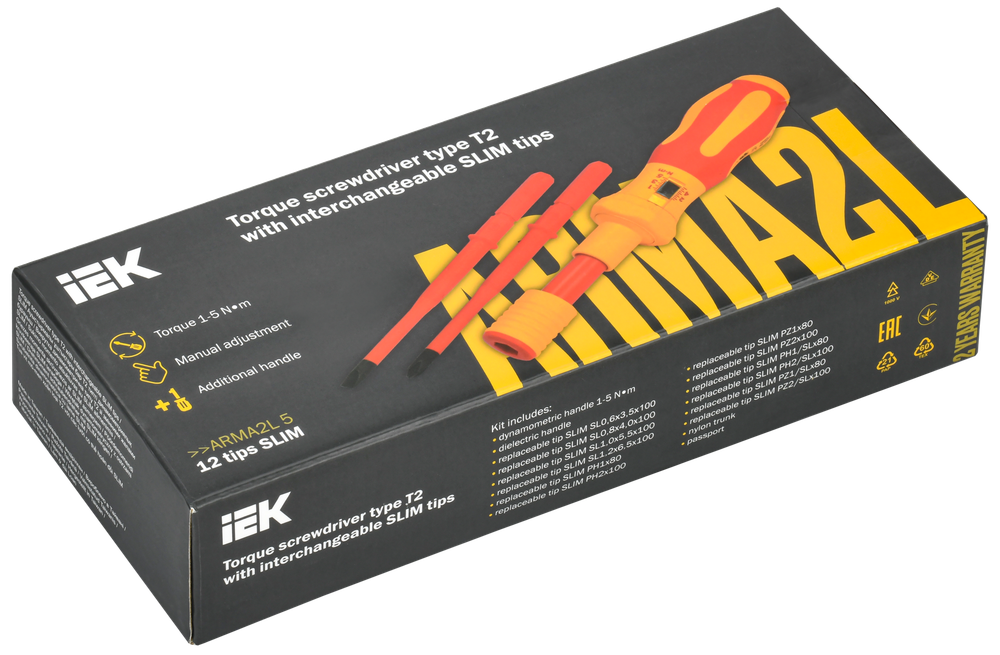 ARMA2L 5 Набор динамометрической отвертки со сменными жалами SLIM Т2 14шт IEK