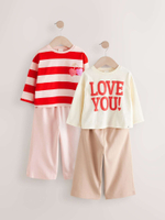 Лонгслив и спортивные брюки в комплекте для девочки Next E65-386, 2 шт., Бежевый, Красный