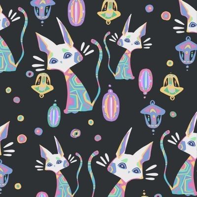 Seamless pattern with funny cats color ornament, illustration, textile