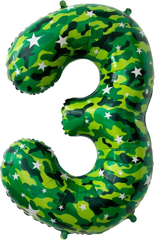 Шар (40''/102 см) Цифра, 3, Камуфляж, 1 шт.
