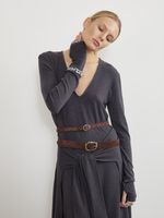 БАЗОВЫЙ ТОНКИЙ РЕМЕНЬ С МЯТОЙ ПРЯЖКОЙ ЗАМША ТЕМНЫЙ ШОКОЛАД