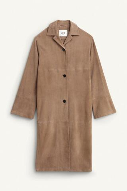 ZARA ПАЛЬТО ИЗ 100% КОЖИ, ШОКОЛАДНЫЙ