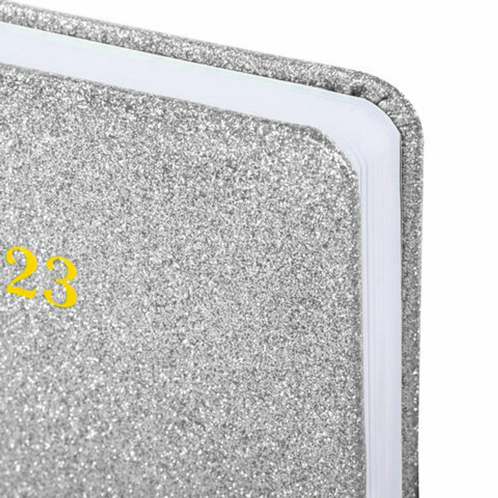 Ежедневник датированный 2023 А5 138x213 мм BRAUBERG "Sparkle", под кожу, блестки, серебристый, 114114