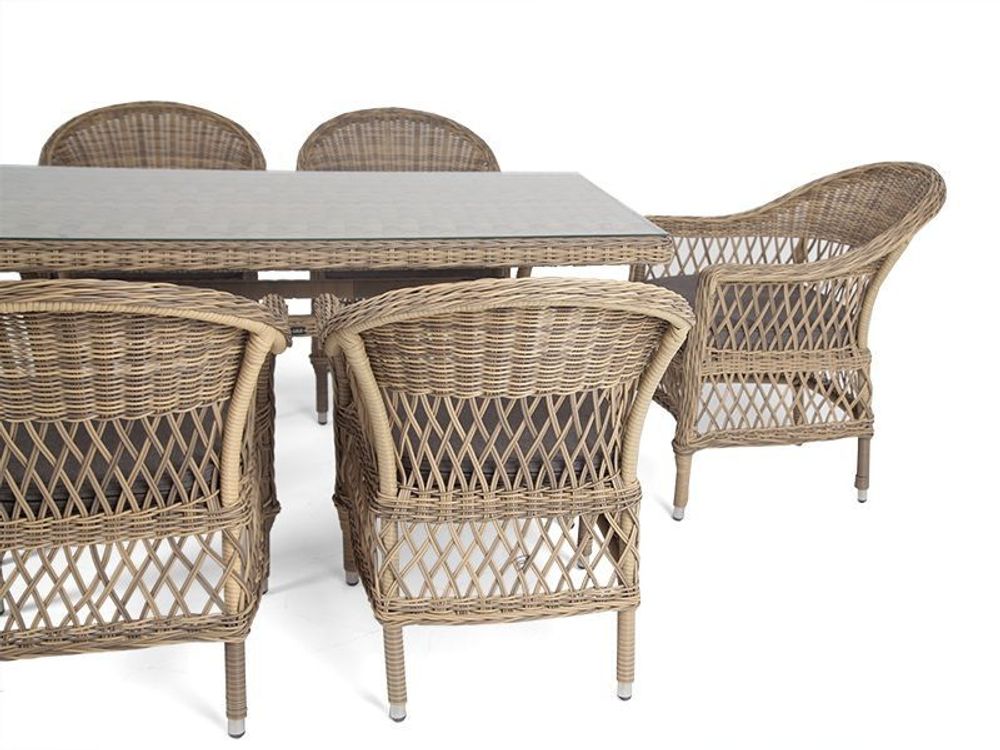 "Амароне" обеденная группа из искусственного ротанга на 6 персон, цвет соломенный