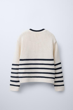 ZARA СВИТЕР В ПОЛОСКУ, ЭКРЮ/ТЕМНО-СИНИЙ