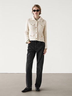 Massimo Dutti Кардиган с карманами, натуральный, кремовый