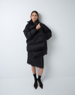 Пуховик двубортный укороченный из итальянского нейлона черный