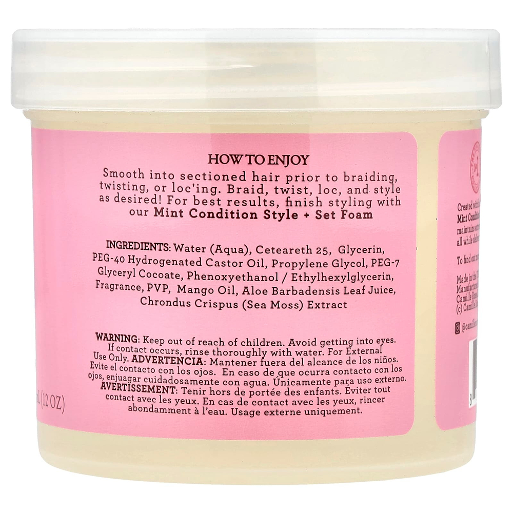 Camille Rose, питательный гель для волос, мятная фиксация, морской мох и алоэ вера, 355 мл (12 унций)