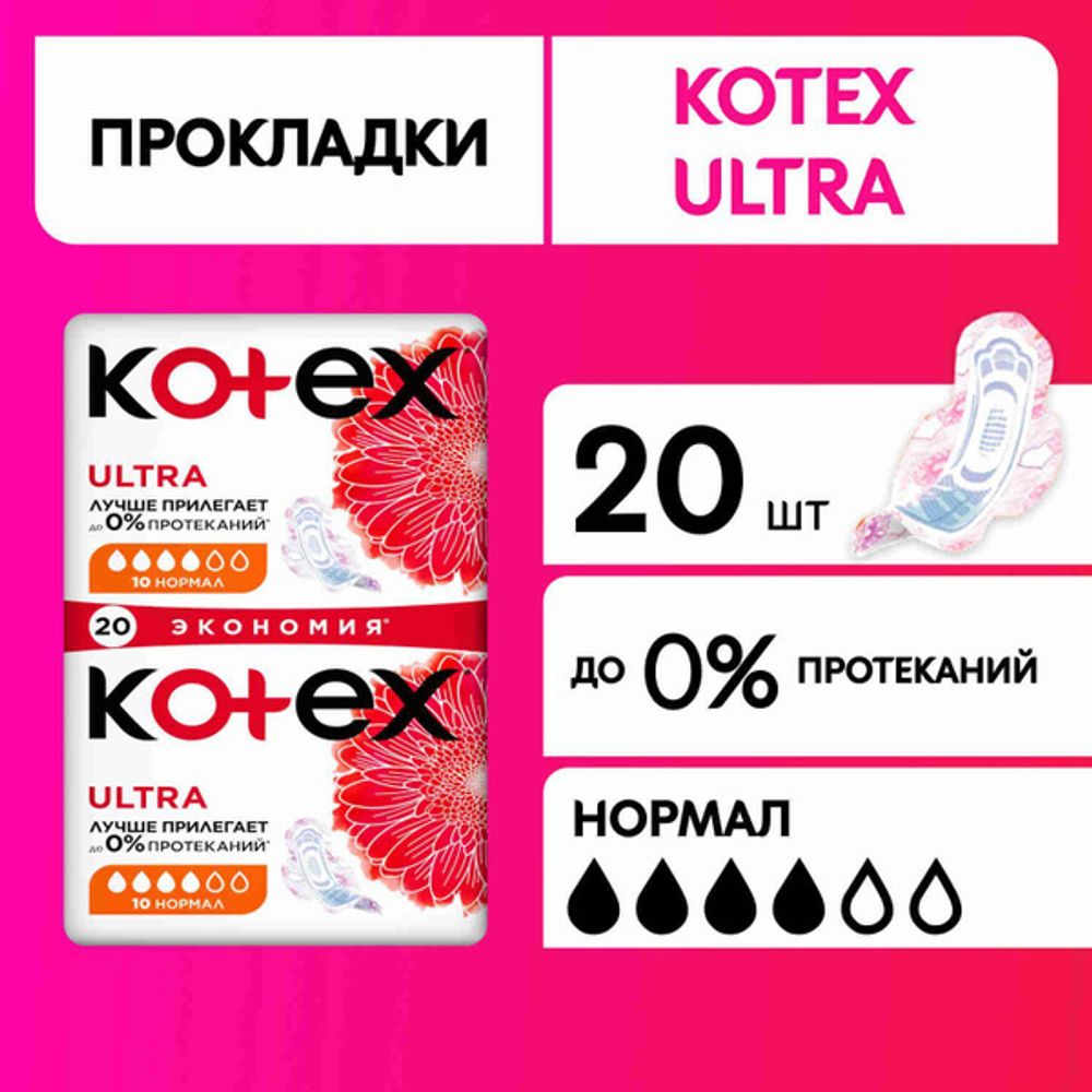 Kotex 20шт сетч. Гигиен. прокладки Ультра Нормал