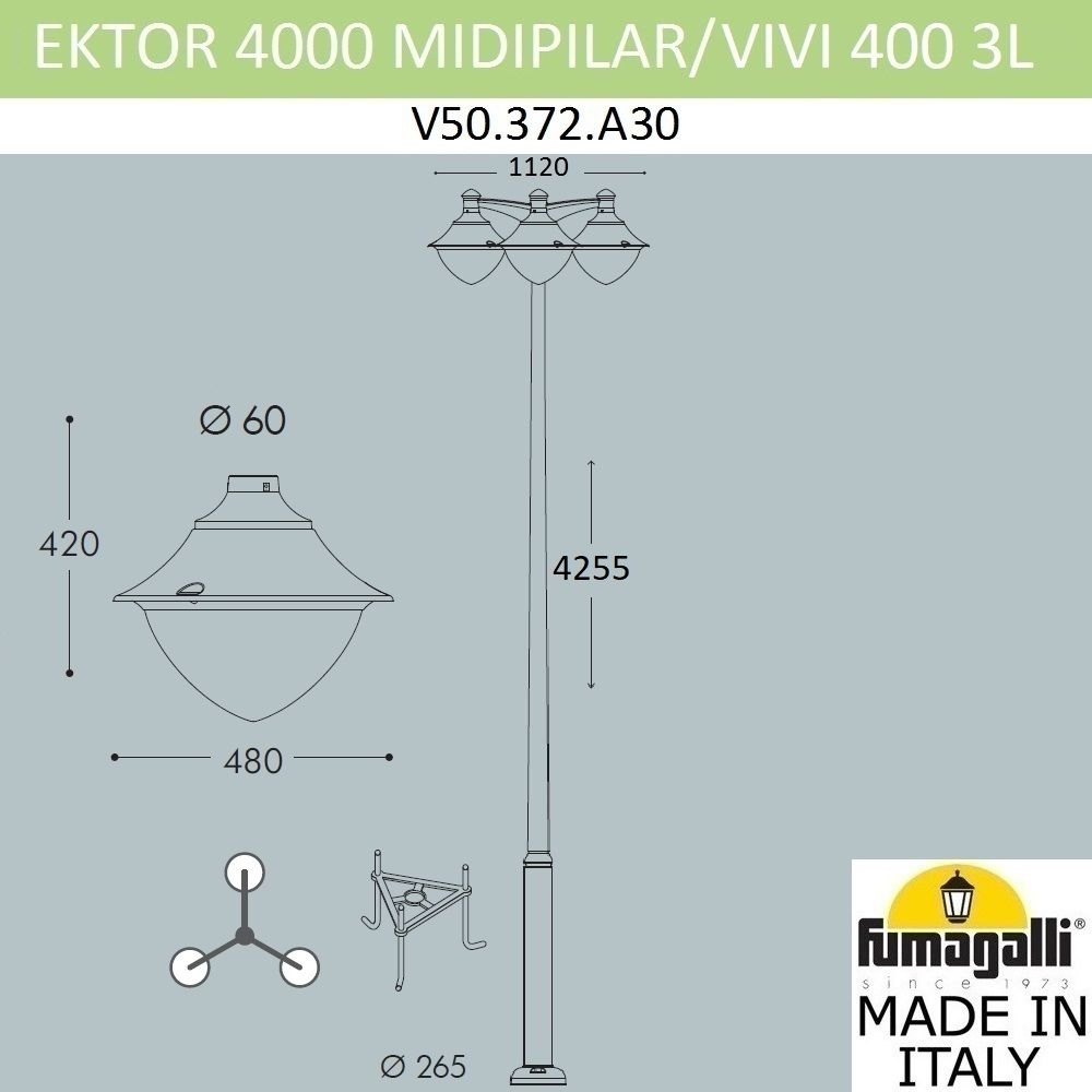 Парковый фонарь FUMAGALLI EKTOR 4000/MIDIPILAR/VIVI 3L LED-HIP V50.372.A30.LXH27