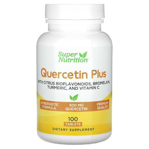 Super Nutrition, Quercetin Plus с кверцетином, витамином C, цитрусовыми биофлавоноидами, бромелаином и куркумой, 100 таблеток