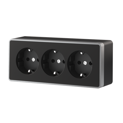 W5073134/ Розетка тройная с заземлением и шторками Gallant (черный с серебром) W5073134