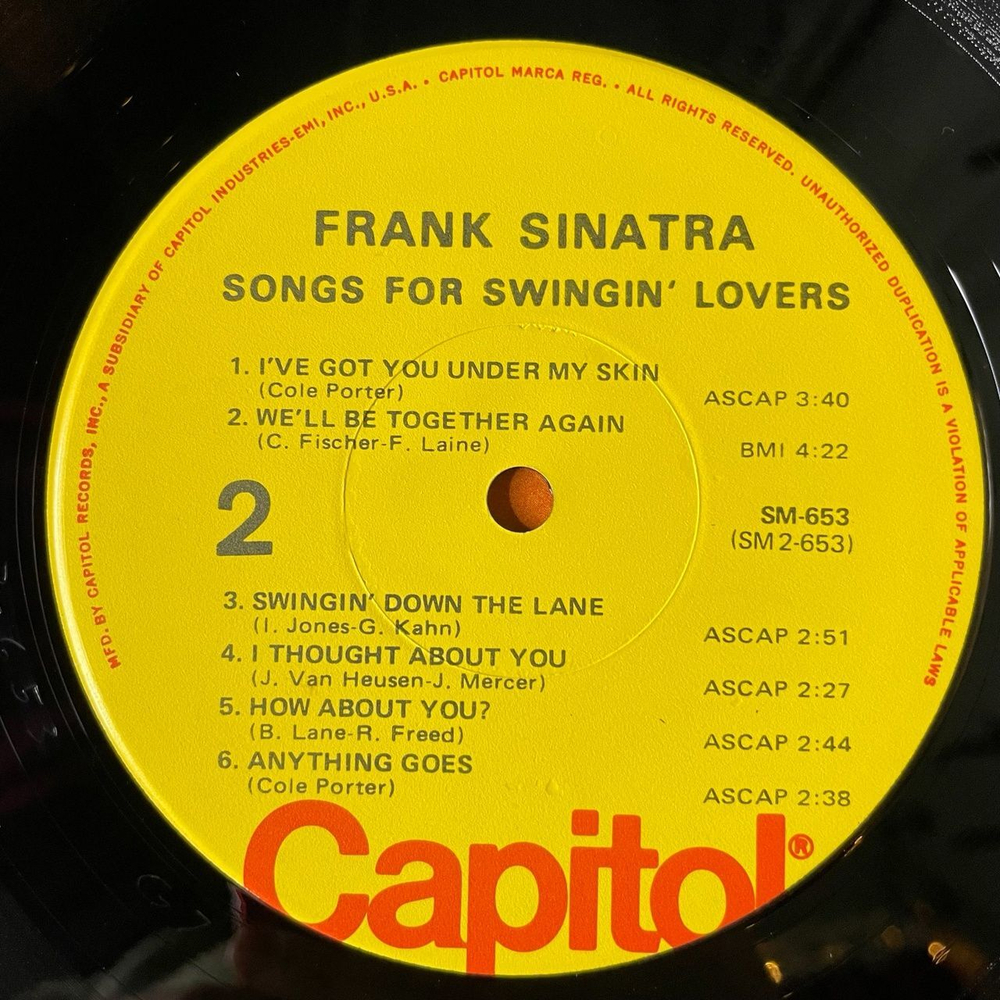 Винтажная виниловая пластинка LP Frank Sinatra Songs For Swingin Lovers (USA 1977)